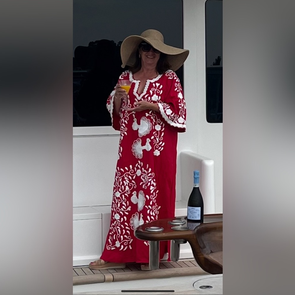Frances Valentine Embroidered Red Caftan